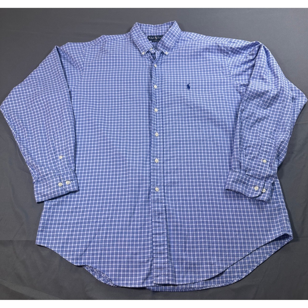 Ralph Lauren Classic Fit Mens Blue White‎ Check Button Down Shirt 17 36/37
